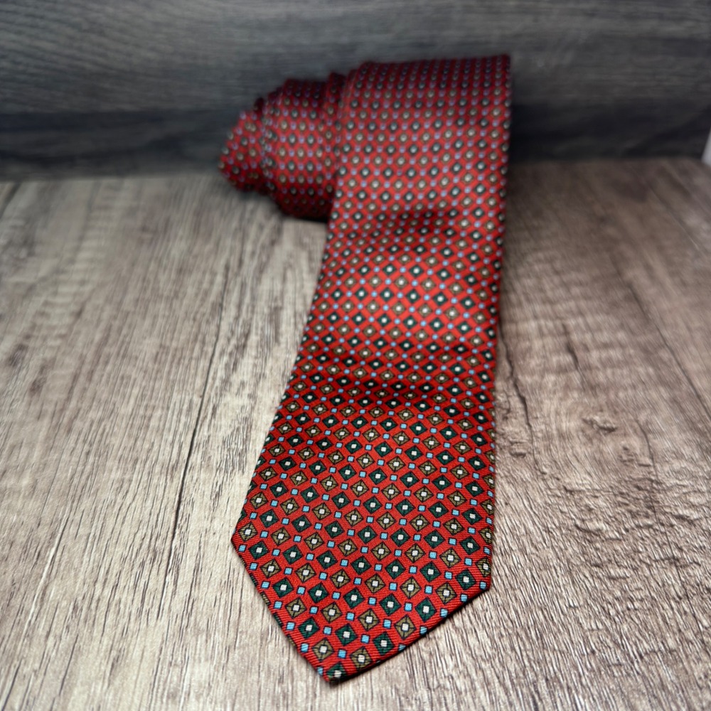 VTG Brooks Brothers Makers‎ Silk Tie Red Geometric England Herritage Necktie